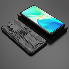 Coque Contour Silicone et Plastique Housse Etui Mat avec Aimant Magnetique Support KC2 pour Vivo V25 Pro 5G Noir