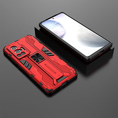 Coque Contour Silicone et Plastique Housse Etui Mat avec Aimant Magnetique Support KC2 pour Vivo X70 Pro 5G Rouge