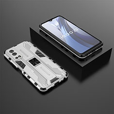 Coque Contour Silicone et Plastique Housse Etui Mat avec Aimant Magnetique Support KC2 pour Vivo Y72 5G Blanc