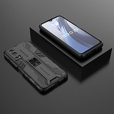 Coque Contour Silicone et Plastique Housse Etui Mat avec Aimant Magnetique Support KC2 pour Vivo Y72 5G Noir