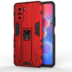 Coque Contour Silicone et Plastique Housse Etui Mat avec Aimant Magnetique Support KC2 pour Xiaomi Mi 11X Pro 5G Rouge