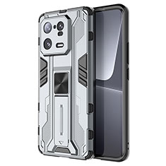 Coque Contour Silicone et Plastique Housse Etui Mat avec Aimant Magnetique Support KC2 pour Xiaomi Mi 13 Pro 5G Gris