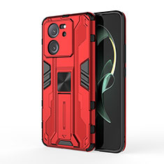 Coque Contour Silicone et Plastique Housse Etui Mat avec Aimant Magnetique Support KC2 pour Xiaomi Mi 13T 5G Rouge