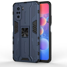 Coque Contour Silicone et Plastique Housse Etui Mat avec Aimant Magnetique Support KC2 pour Xiaomi Poco F3 5G Bleu