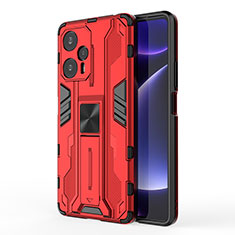 Coque Contour Silicone et Plastique Housse Etui Mat avec Aimant Magnetique Support KC2 pour Xiaomi Poco F5 5G Rouge