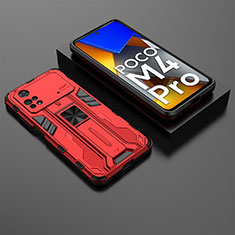 Coque Contour Silicone et Plastique Housse Etui Mat avec Aimant Magnetique Support KC2 pour Xiaomi Poco M4 Pro 4G Rouge