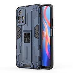 Coque Contour Silicone et Plastique Housse Etui Mat avec Aimant Magnetique Support KC2 pour Xiaomi Poco M4 Pro 5G Bleu