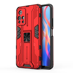 Coque Contour Silicone et Plastique Housse Etui Mat avec Aimant Magnetique Support KC2 pour Xiaomi Poco M4 Pro 5G Rouge