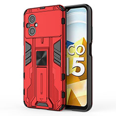 Coque Contour Silicone et Plastique Housse Etui Mat avec Aimant Magnetique Support KC2 pour Xiaomi Poco M5 4G Rouge