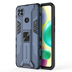 Coque Contour Silicone et Plastique Housse Etui Mat avec Aimant Magnetique Support KC2 pour Xiaomi Redmi 9 India Bleu