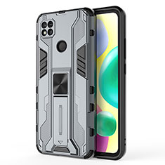 Coque Contour Silicone et Plastique Housse Etui Mat avec Aimant Magnetique Support KC2 pour Xiaomi Redmi 9 India Gris