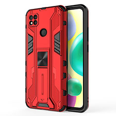 Coque Contour Silicone et Plastique Housse Etui Mat avec Aimant Magnetique Support KC2 pour Xiaomi Redmi 9 India Rouge