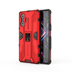 Coque Contour Silicone et Plastique Housse Etui Mat avec Aimant Magnetique Support KC2 pour Xiaomi Redmi K40 Gaming 5G Rouge