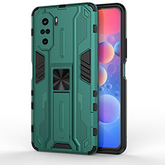 Coque Contour Silicone et Plastique Housse Etui Mat avec Aimant Magnetique Support KC2 pour Xiaomi Redmi K40 Pro 5G Vert