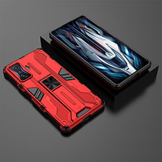 Coque Contour Silicone et Plastique Housse Etui Mat avec Aimant Magnetique Support KC2 pour Xiaomi Redmi K50 Gaming 5G Rouge