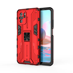 Coque Contour Silicone et Plastique Housse Etui Mat avec Aimant Magnetique Support KC2 pour Xiaomi Redmi Note 10 4G Rouge