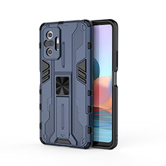 Coque Contour Silicone et Plastique Housse Etui Mat avec Aimant Magnetique Support KC2 pour Xiaomi Redmi Note 10 Pro 4G Bleu