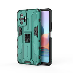 Coque Contour Silicone et Plastique Housse Etui Mat avec Aimant Magnetique Support KC2 pour Xiaomi Redmi Note 10 Pro 4G Vert