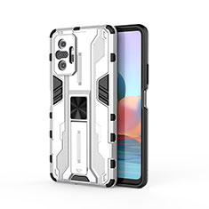 Coque Contour Silicone et Plastique Housse Etui Mat avec Aimant Magnetique Support KC2 pour Xiaomi Redmi Note 10 Pro Max Blanc