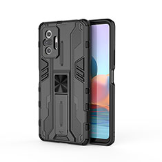 Coque Contour Silicone et Plastique Housse Etui Mat avec Aimant Magnetique Support KC2 pour Xiaomi Redmi Note 10 Pro Max Noir