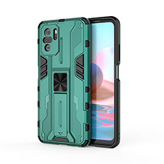 Coque Contour Silicone et Plastique Housse Etui Mat avec Aimant Magnetique Support KC2 pour Xiaomi Redmi Note 10S 4G Vert