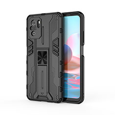 Coque Contour Silicone et Plastique Housse Etui Mat avec Aimant Magnetique Support KC2 pour Xiaomi Redmi Note 11 SE India 4G Noir