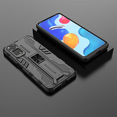 Coque Contour Silicone et Plastique Housse Etui Mat avec Aimant Magnetique Support KC2 pour Xiaomi Redmi Note 11S 4G Noir