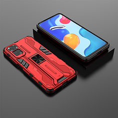 Coque Contour Silicone et Plastique Housse Etui Mat avec Aimant Magnetique Support KC2 pour Xiaomi Redmi Note 11S 4G Rouge