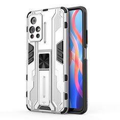 Coque Contour Silicone et Plastique Housse Etui Mat avec Aimant Magnetique Support KC2 pour Xiaomi Redmi Note 11S 5G Blanc