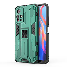 Coque Contour Silicone et Plastique Housse Etui Mat avec Aimant Magnetique Support KC2 pour Xiaomi Redmi Note 11S 5G Vert