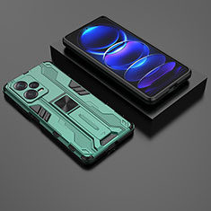 Coque Contour Silicone et Plastique Housse Etui Mat avec Aimant Magnetique Support KC2 pour Xiaomi Redmi Note 12 Explorer Vert