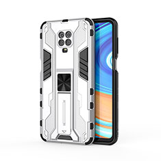 Coque Contour Silicone et Plastique Housse Etui Mat avec Aimant Magnetique Support KC2 pour Xiaomi Redmi Note 9 Pro Max Blanc