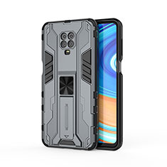 Coque Contour Silicone et Plastique Housse Etui Mat avec Aimant Magnetique Support KC2 pour Xiaomi Redmi Note 9S Gris