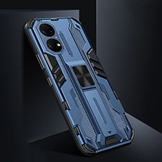 Coque Contour Silicone et Plastique Housse Etui Mat avec Aimant Magnetique Support KC3 pour Huawei P50 Bleu