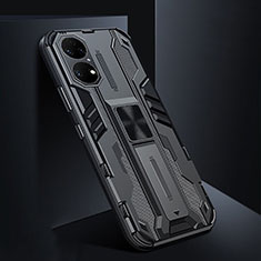 Coque Contour Silicone et Plastique Housse Etui Mat avec Aimant Magnetique Support KC3 pour Huawei P50 Noir