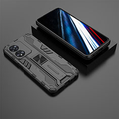 Coque Contour Silicone et Plastique Housse Etui Mat avec Aimant Magnetique Support KC3 pour Oppo A78 4G Noir