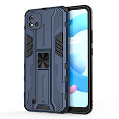 Coque Contour Silicone et Plastique Housse Etui Mat avec Aimant Magnetique Support KC3 pour Realme C20 Bleu