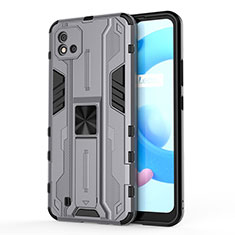 Coque Contour Silicone et Plastique Housse Etui Mat avec Aimant Magnetique Support KC3 pour Realme C20 Gris