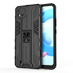 Coque Contour Silicone et Plastique Housse Etui Mat avec Aimant Magnetique Support KC3 pour Realme C20 Noir