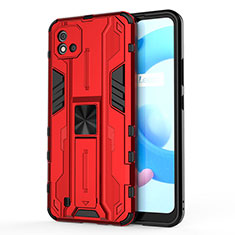 Coque Contour Silicone et Plastique Housse Etui Mat avec Aimant Magnetique Support KC3 pour Realme C20A Rouge