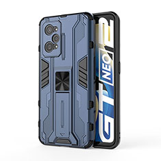 Coque Contour Silicone et Plastique Housse Etui Mat avec Aimant Magnetique Support KC3 pour Realme GT Neo 3T 5G Bleu