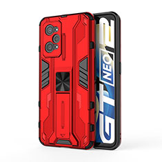 Coque Contour Silicone et Plastique Housse Etui Mat avec Aimant Magnetique Support KC3 pour Realme GT Neo 3T 5G Rouge