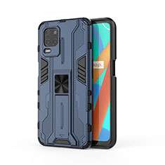 Coque Contour Silicone et Plastique Housse Etui Mat avec Aimant Magnetique Support KC3 pour Realme Q3i 5G Bleu