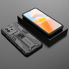 Coque Contour Silicone et Plastique Housse Etui Mat avec Aimant Magnetique Support KC3 pour Vivo iQOO Neo6 SE 5G Noir
