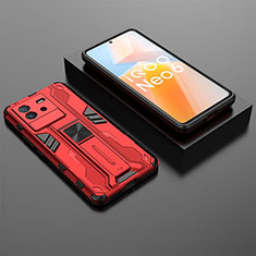 Coque Contour Silicone et Plastique Housse Etui Mat avec Aimant Magnetique Support KC3 pour Vivo iQOO Neo6 SE 5G Rouge