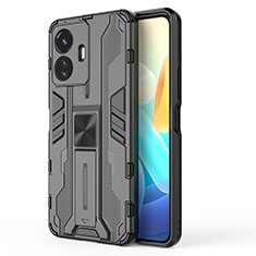 Coque Contour Silicone et Plastique Housse Etui Mat avec Aimant Magnetique Support KC3 pour Vivo iQOO Z6 Lite 5G Noir