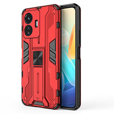 Coque Contour Silicone et Plastique Housse Etui Mat avec Aimant Magnetique Support KC3 pour Vivo iQOO Z6 Lite 5G Rouge