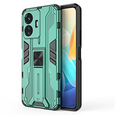 Coque Contour Silicone et Plastique Housse Etui Mat avec Aimant Magnetique Support KC3 pour Vivo iQOO Z6 Lite 5G Vert