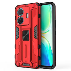 Coque Contour Silicone et Plastique Housse Etui Mat avec Aimant Magnetique Support KC3 pour Vivo iQOO Z6 Pro 5G Rouge