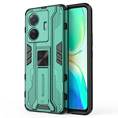 Coque Contour Silicone et Plastique Housse Etui Mat avec Aimant Magnetique Support KC3 pour Vivo iQOO Z6 Pro 5G Vert